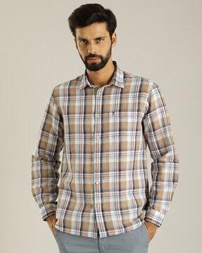 men checked slim fit shirt