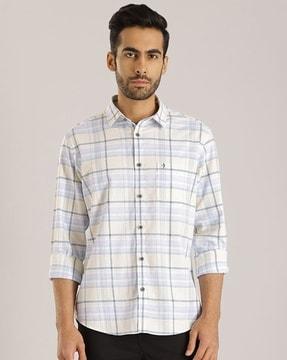 men checked slim fit shirt