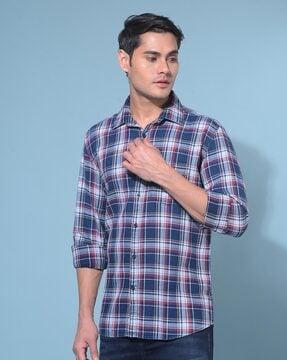 men checked slim fit shirt