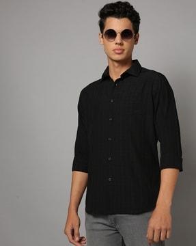 men checked slim fit shirt