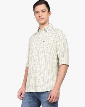 men checked slim fit shirt