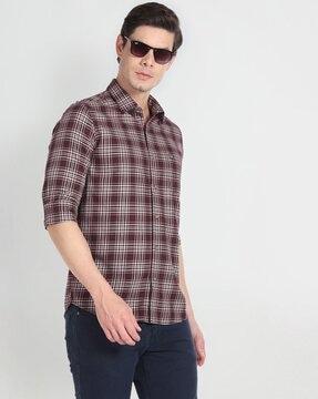 men checked slim fit shirt