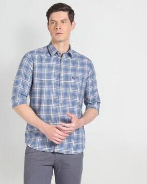 men checked slim fit shirt