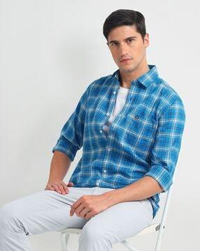 men checked slim fit shirt