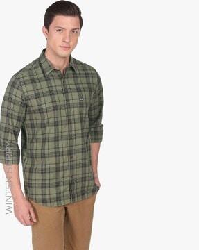 men checked slim fit shirt