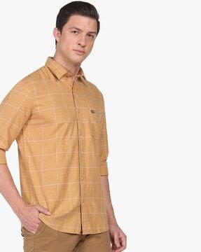 men checked slim fit shirt