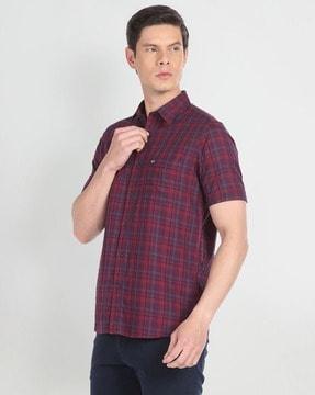 men checked slim fit shirt