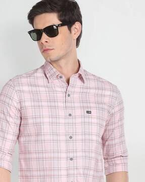 men checked slim fit shirt