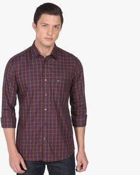 men checked slim fit shirt