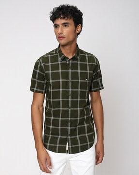 men checked slim fit shirt