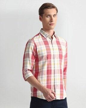 men checked slim fit shirt