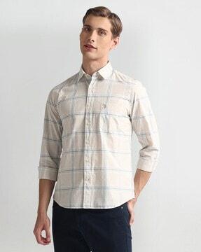 men checked slim fit shirt