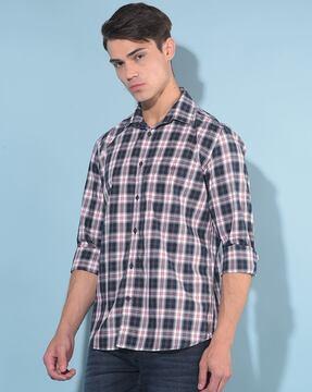 men checked slim fit shirt