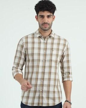 men checked slim fit shirt