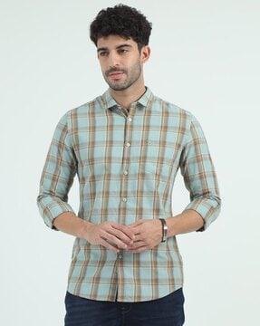 men checked slim fit shirt