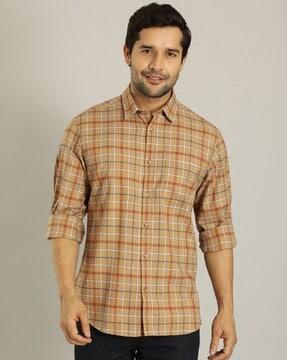 men checked slim fit shirt