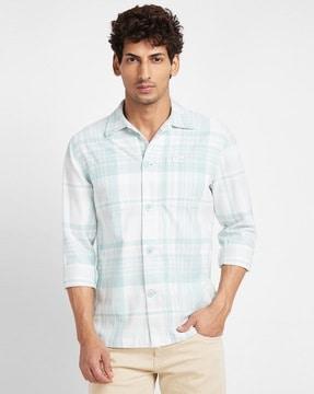 men checked slim fit shirt