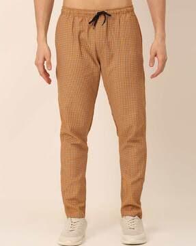 men checked straight track pants with drawstring waist