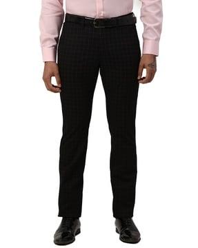 men checked super slim fit flat-front trousers