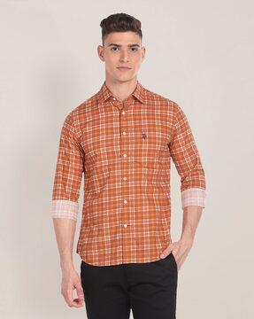 men checked tailored fit cotton shirt