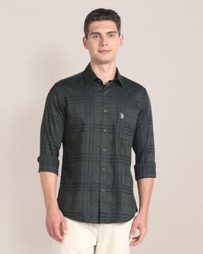 men checked tailored fit shirt with patch pocket