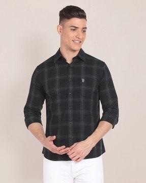 men checked tailored fit shirt with patch pocket