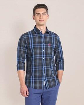 men checked tailored fit shirt with patch pocket