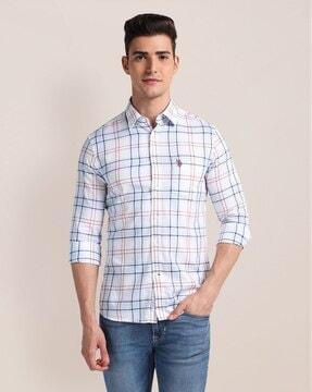 men checked tailored fit shirt with patch pocket