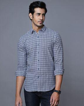 men checked tailored fit shirt with spread collar