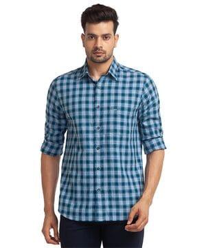 men checked tailored fit shirt with spread collar