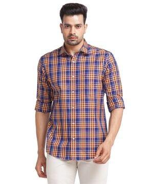 men checked tailored fit shirt with spread collar