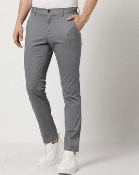men checked tapered fit chinos