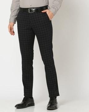 men checked tapered fit flat-front trousers