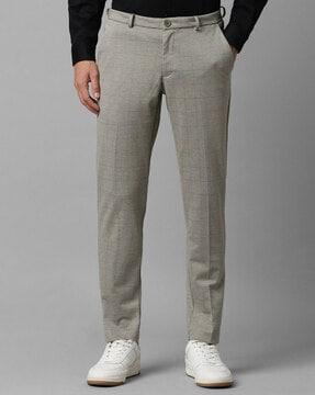 men checked tapered fit flat-front trousers