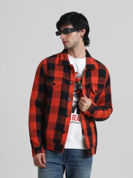 men checkered casual jacket