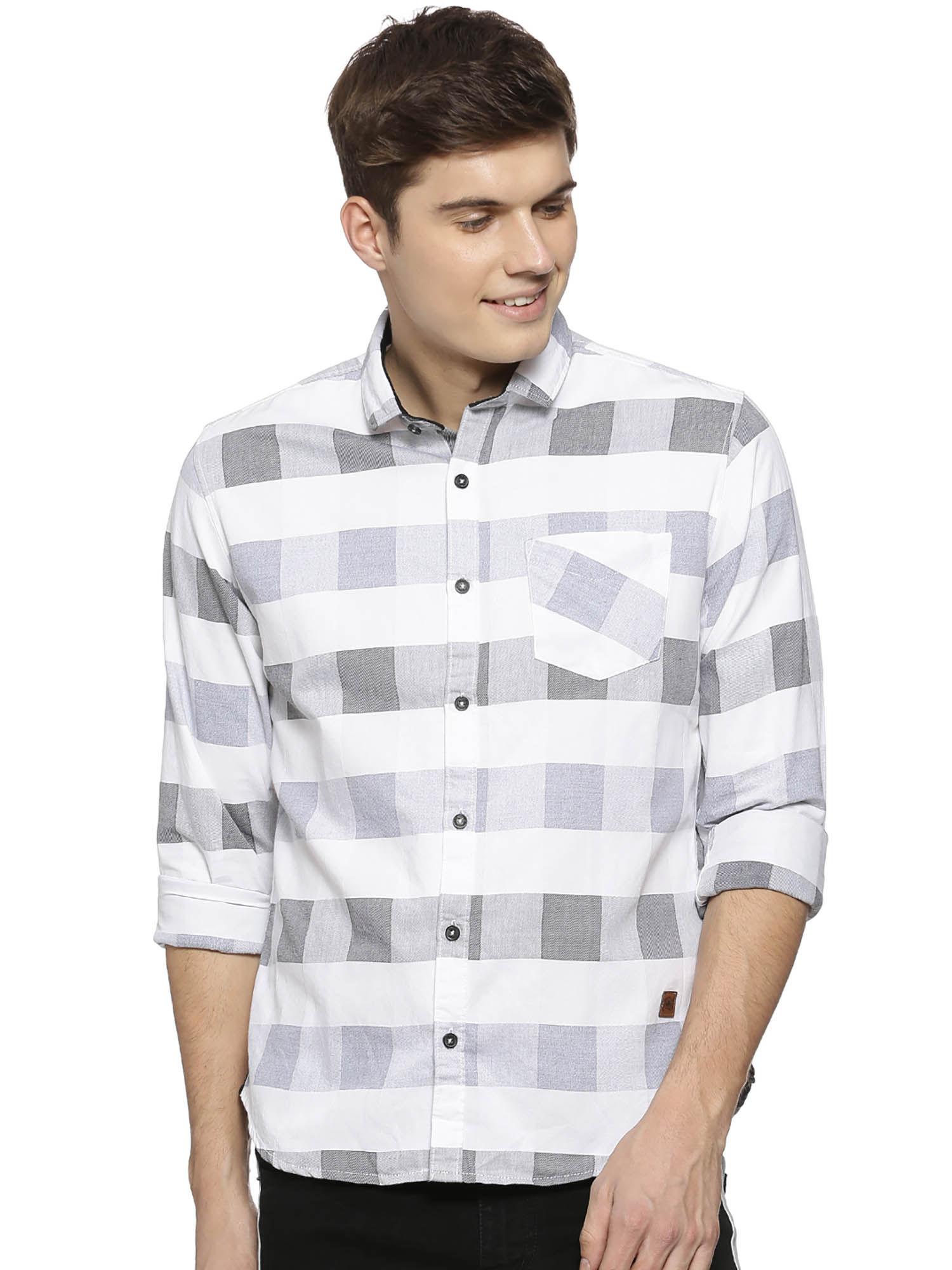 men checkered casual white shirt