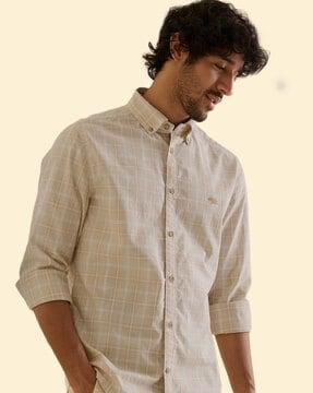 men checks slim fit shirt