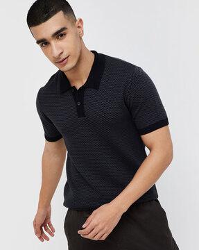 men chevron pattern regular fit polo t-shirt