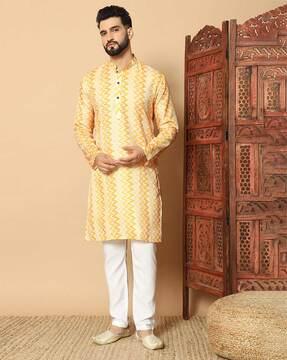 men chevron print regular fit kurta