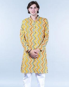 men chevron print regular fit long kurta