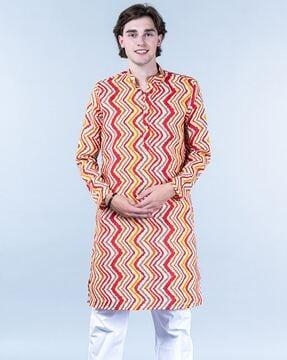 men chevron print regular fit long kurta