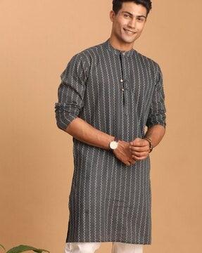 men chevron print regular fit long kurta