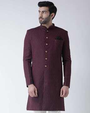 men chevron print regular fit sherwani