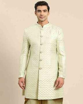 men chevron woven regular fit sherwani