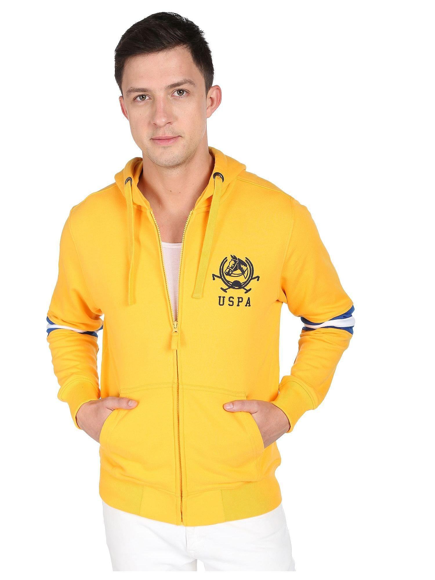 men chrome yellow cotton colour block sweatshirt