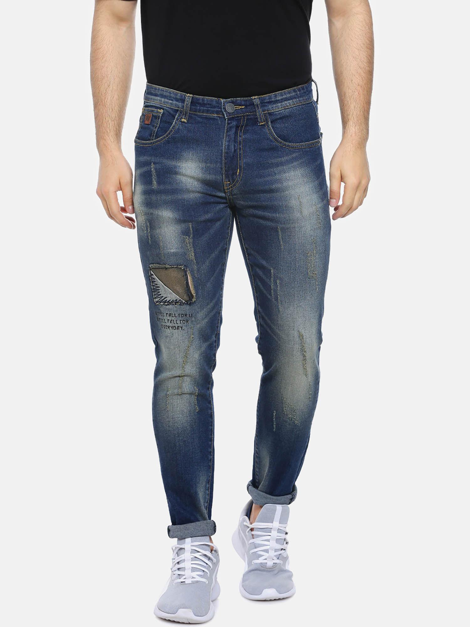 men classic slim fit blue jeans