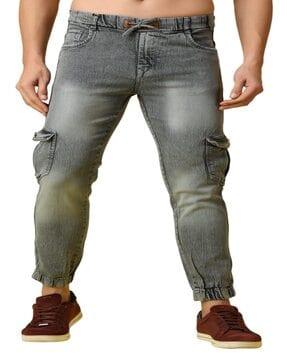 men clean washed joggers jeans
