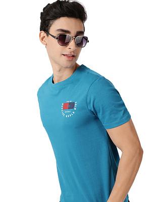 men cobalt blue crew neck solid cotton t-shirt