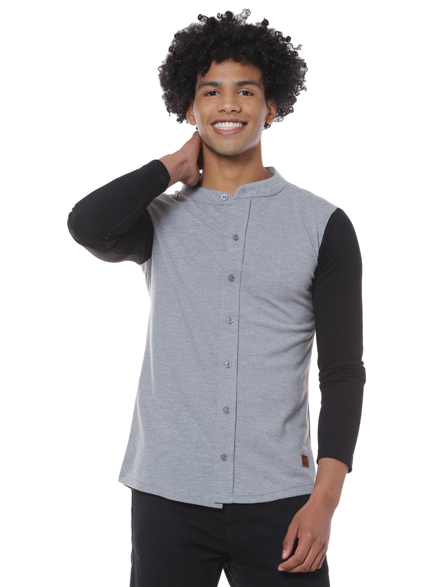 men color block casual black, grey shirt