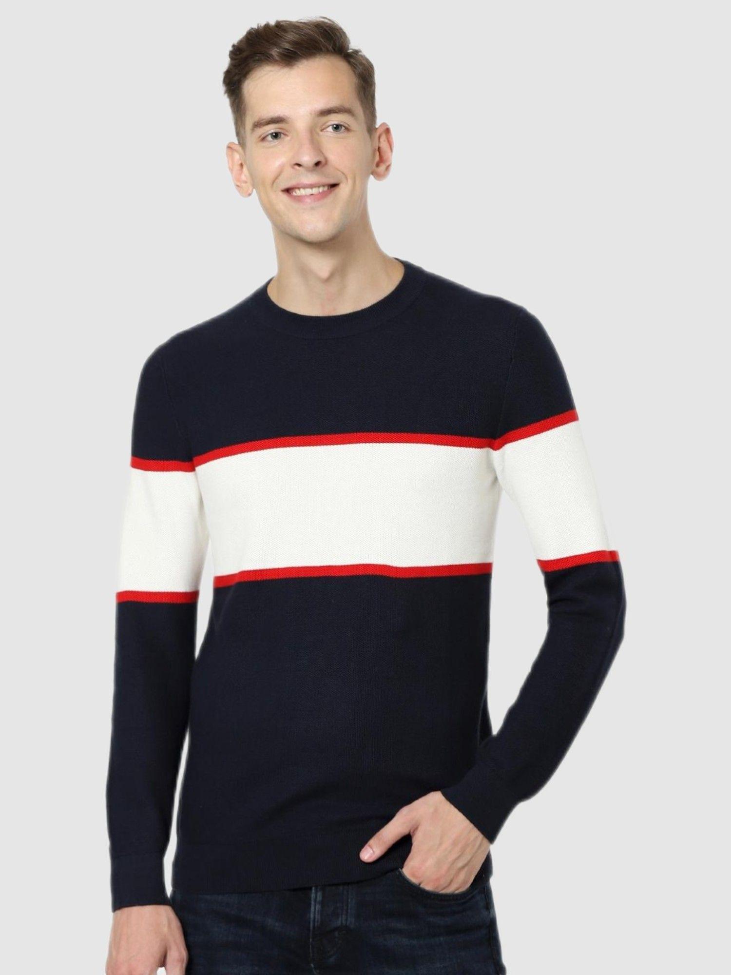 men colorblock blue regular sweater